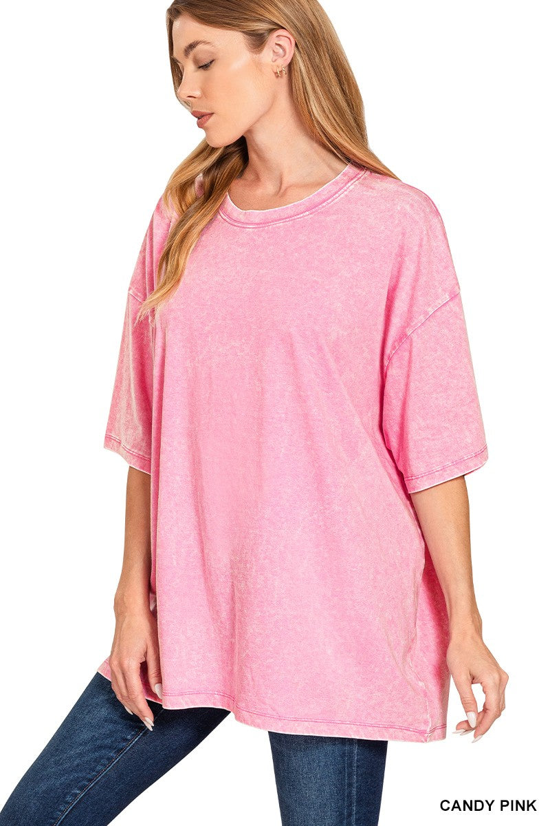Vintage Acid Wash Tee - Candy Pink