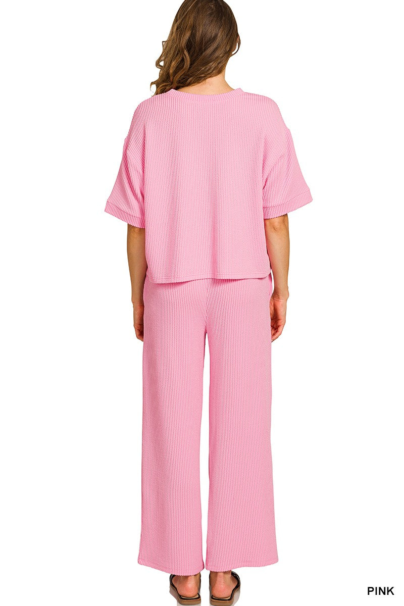 Everyday Ribbed Lounge Set - Pink