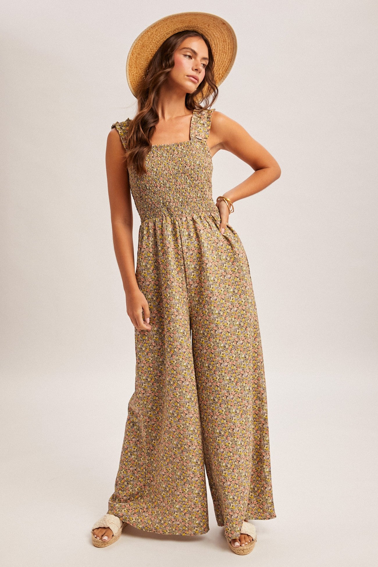 Daisy Lane Smocked Jumpsuit - Sage