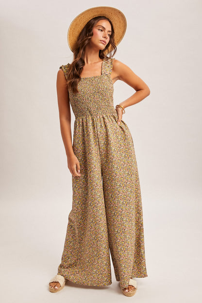 Daisy Lane Smocked Jumpsuit - Sage