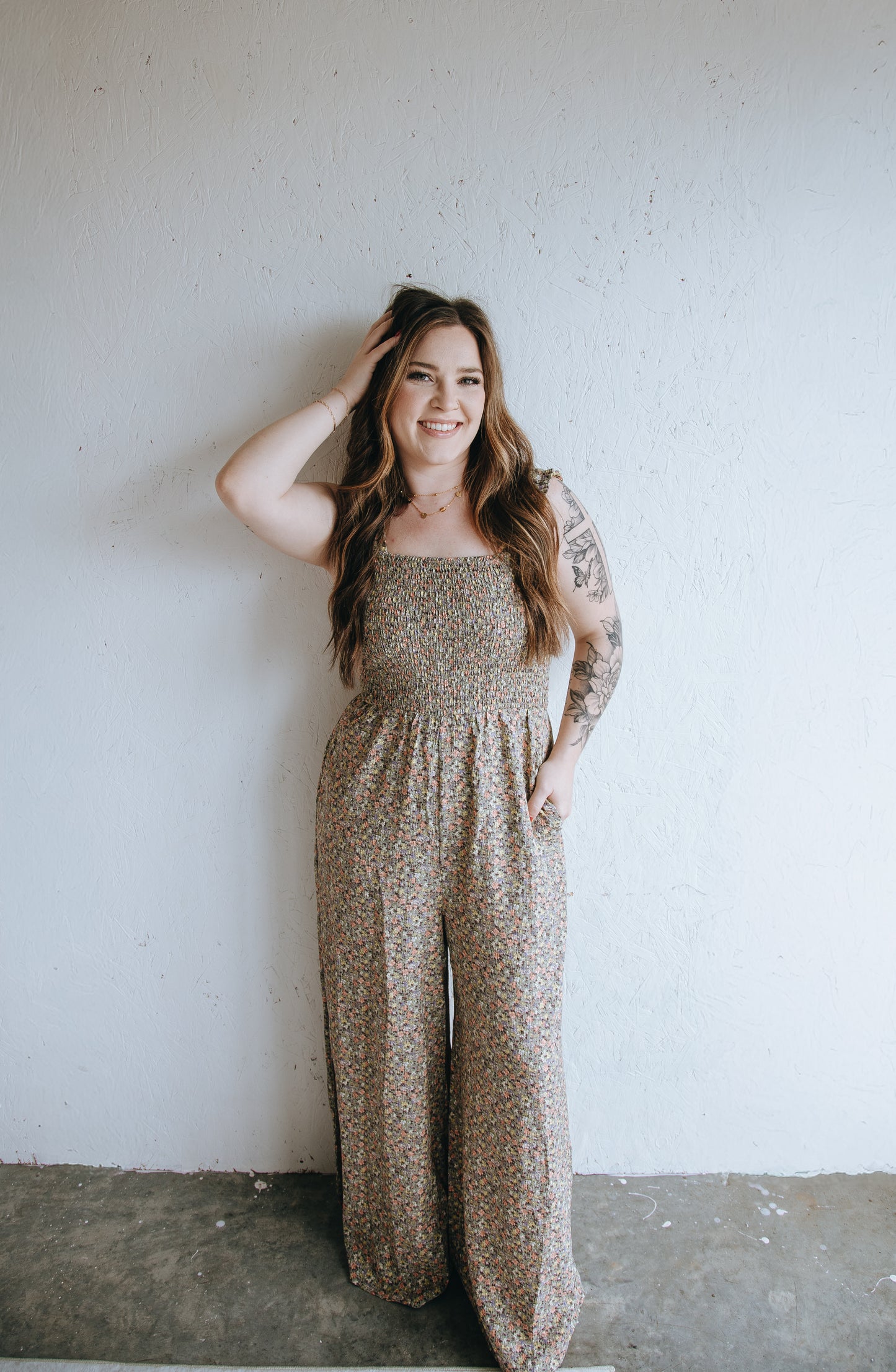 Daisy Lane Smocked Jumpsuit - Sage