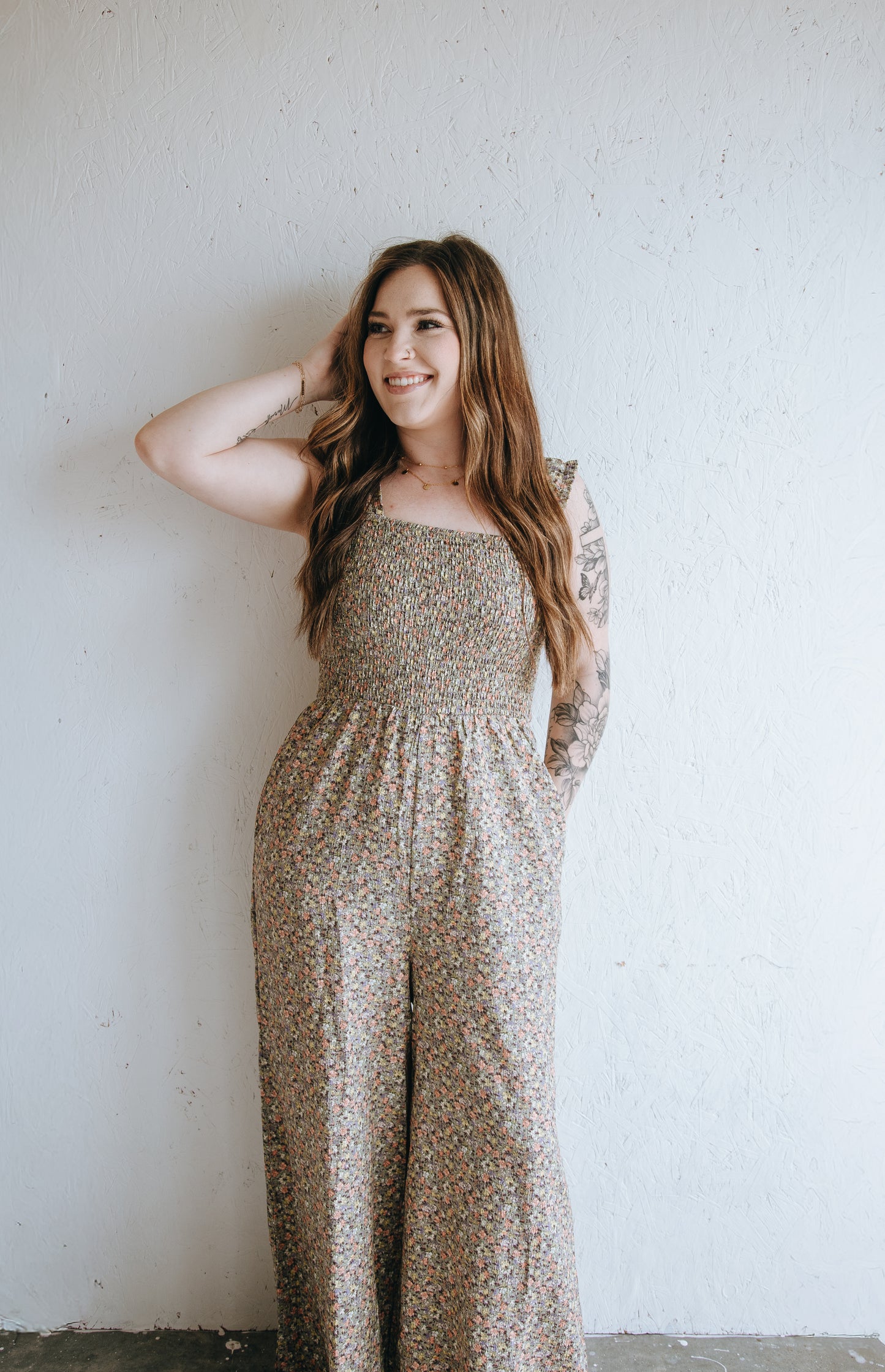 Daisy Lane Smocked Jumpsuit - Sage