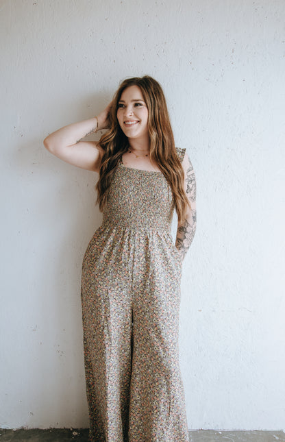 Daisy Lane Smocked Jumpsuit - Sage