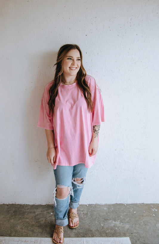 Vintage Acid Wash Tee - Candy Pink